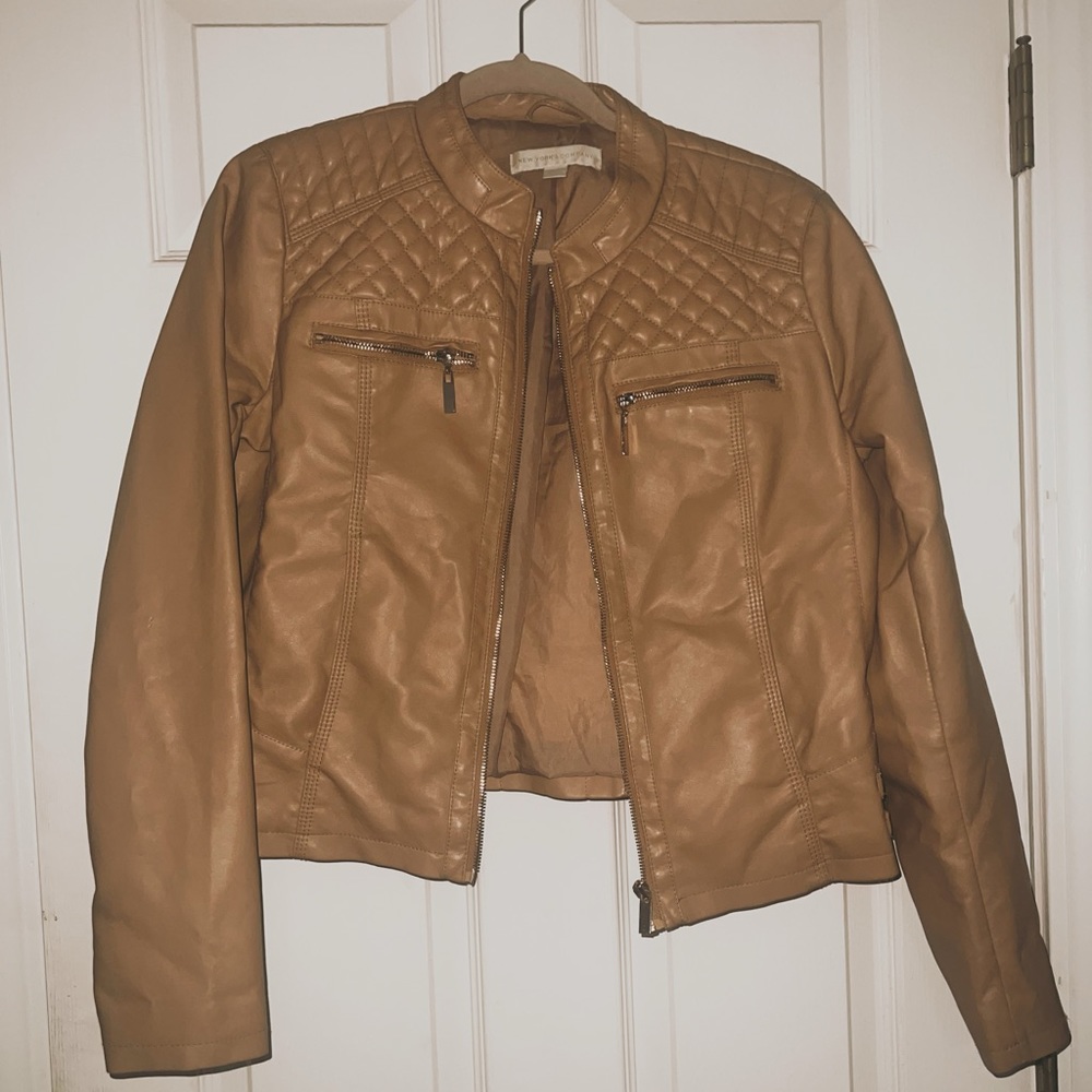 Camel color faux leather jacket